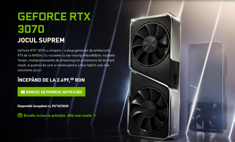 NVIDIA GeForce RTX 3070 Lansare 29 Octombrie 2020