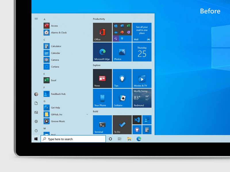 Windows 10 Octombrie 2020 Meniu Start
