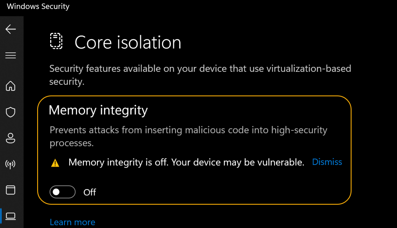 Windows 11 Memory Integrity